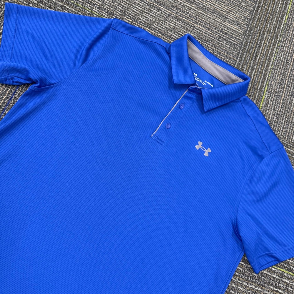 Under Armour Polo Shirt Mens XL Royal Blue Excellent Loose Fit Micro Stripe‎